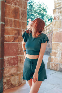 FARRAH Crop T-Shirt deep green – Lyocell, Schmetterlingsärmel, Schnürung — Ansicht 6