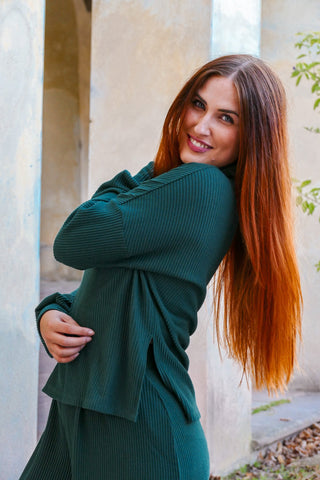 Dunkelgrüner Rollkragen-Pullover aus weicher EcoVero-Viskose
