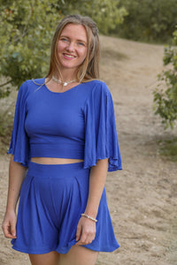 Farrah Flower Shorts Lapis – TENCEL Modal Elegante Damenmode — Ansicht 2