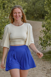 Farrah Flower Shorts Lapis – TENCEL Modal Elegante Damenmode — Ansicht 5