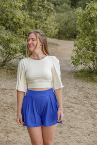 Farrah Flower Shorts Lapis – TENCEL Modal Elegante Damenmode — Ansicht 4