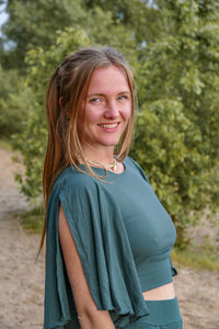 Farrah Flower Top Deep Green – Schmetterlingsärmel, Lyocell — Ansicht 3