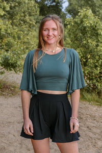 Farrah Flower Top Deep Green – Schmetterlingsärmel, Lyocell — Ansicht 5