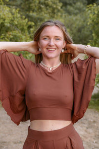 Farrah Flower Top Pecan – Women's Top Lyocell Wide Sleeves — Ansicht 6