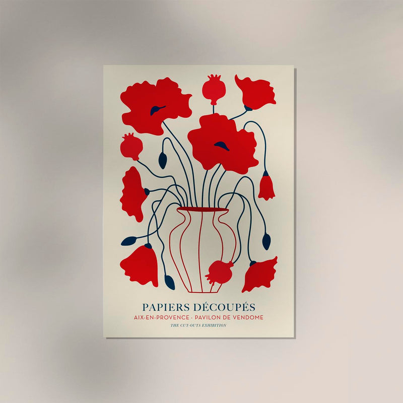 Red Poppy Flowers Cut Paper Art Poster – Fine Art Print — Ansicht 3