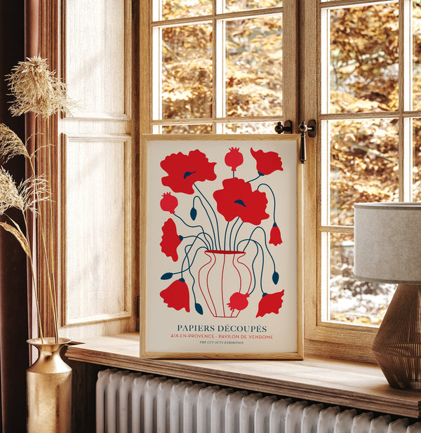 Red Poppy Flowers Cut Paper Art Poster – Fine Art Print