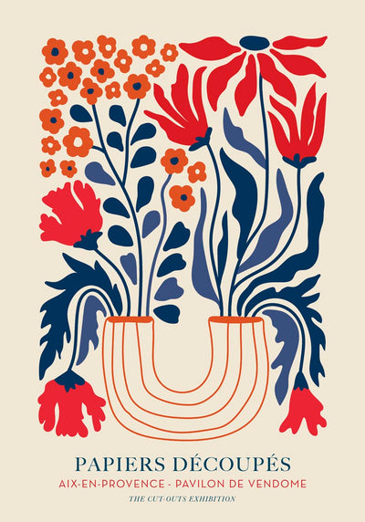 Flowers Bouquet with a Red Vase Papiers Découpés Art Poster – Lebhaft, Künstlerisch, Modern