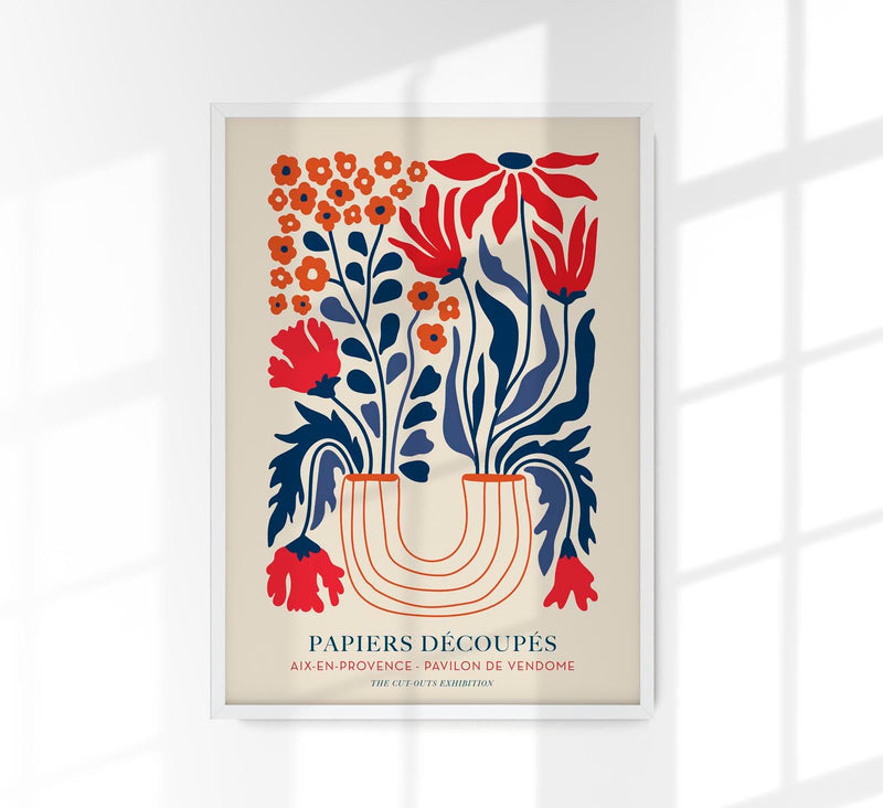Flowers Bouquet with a Red Vase Papiers Découpés Art Poster – Lebhaft, Künstlerisch, Modern — Patroa Studio