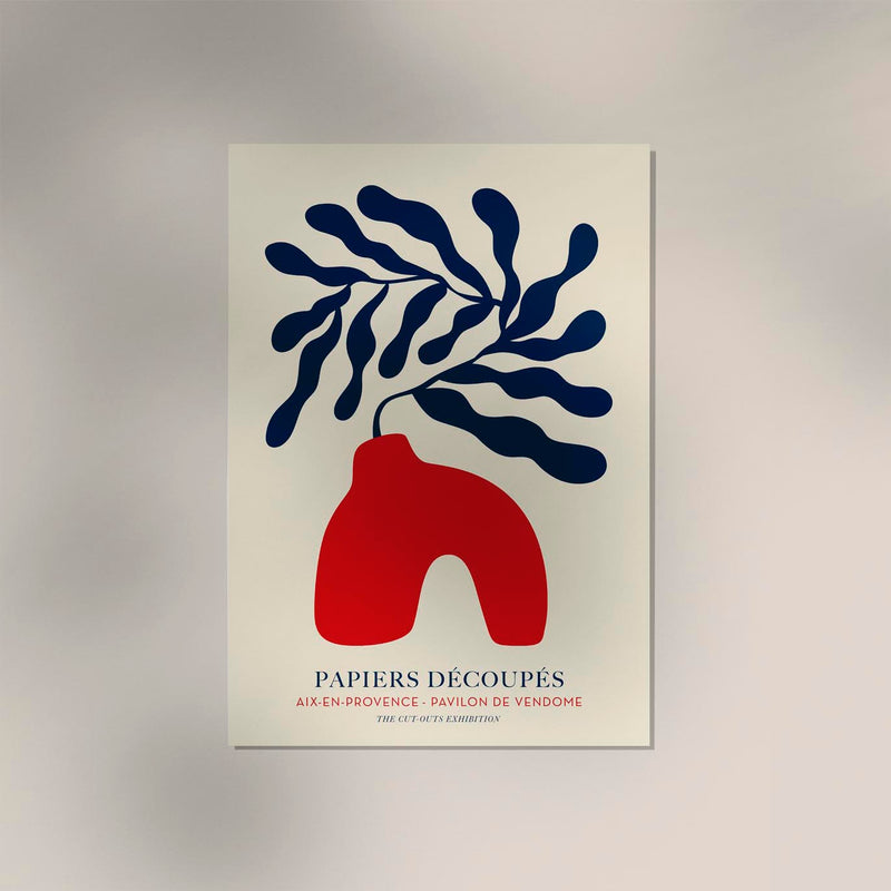 Red Vase Blue Flowers Papiers Découpés Art Poster – Fine Art Print — Ansicht 3