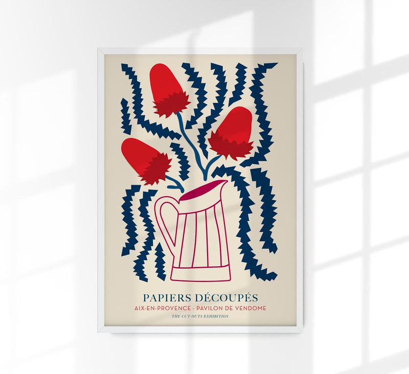 Red Bouquet on Magenta Vase – Fine Art Print Papiers Découpés Poster — Patroa Studio