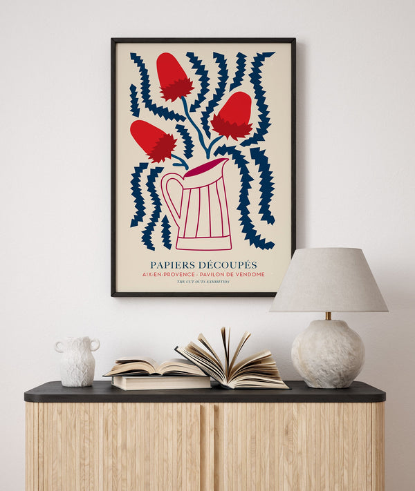 Red Bouquet on Magenta Vase – Fine Art Print Papiers Découpés Poster