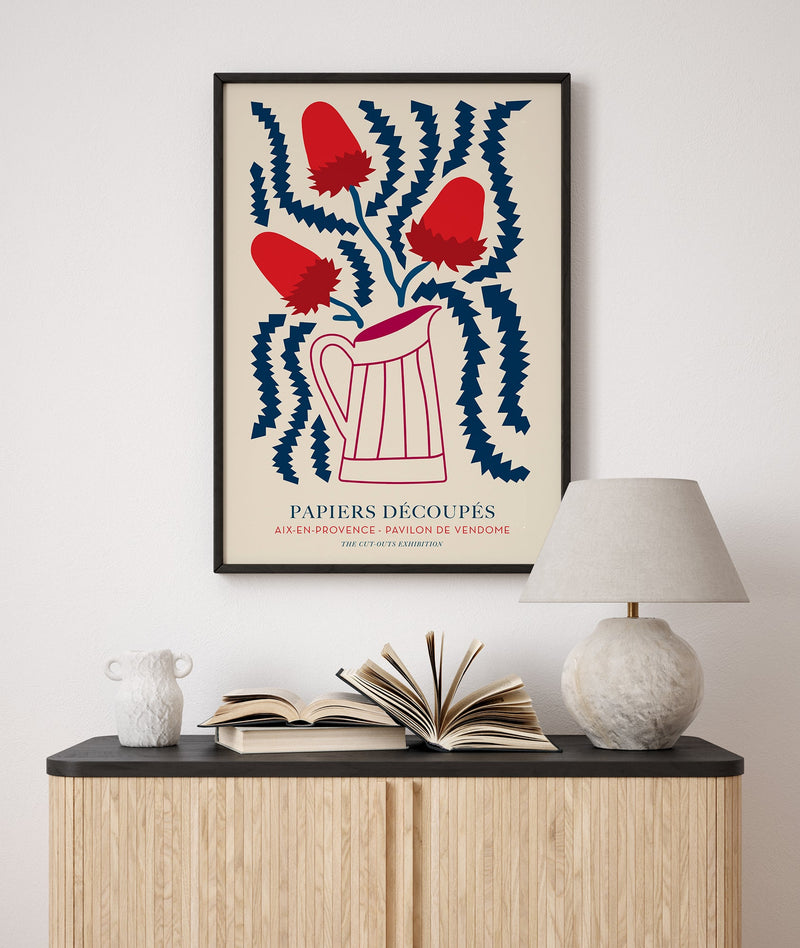 Red Bouquet on Magenta Vase – Fine Art Print Papiers Découpés Poster — Ansicht 2