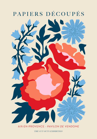 Two Red Flowers Papiers Decoupés Art Poster – Collage-Stil, UV-beständig