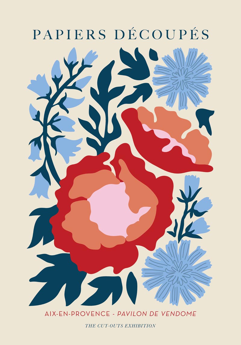 Two Red Flowers Papiers Decoupés Art Poster – Collage-Stil, UV-beständig — Ansicht 4