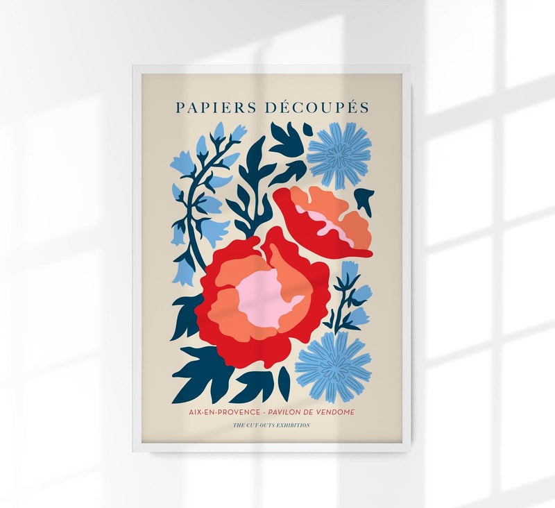 Two Red Flowers Papiers Decoupés Art Poster – Collage-Stil, UV-beständig — Patroa Studio