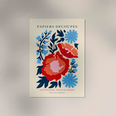 Two Red Flowers Papiers Decoupés Art Poster – Collage-Stil, UV-beständig