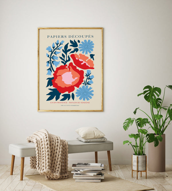Two Red Flowers Papiers Decoupés Art Poster – Collage-Stil, UV-beständig