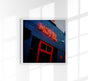 Motel Neon Sign on Blue Building – Photography Poster