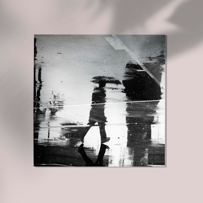 Man's reflection on a wet street Poster - Black and White Photography — Ansicht 2