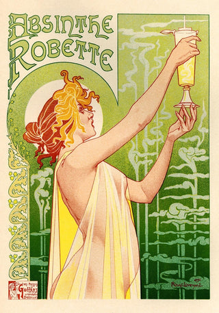 Art-Nouveau-Vintageposter „Absinthe“ mit ornamentaler Plakatästhetik, als Fine Art Paper (225g) oder Canvas (380g) in A3–A0/B2–B0, ohne Rahmen.
