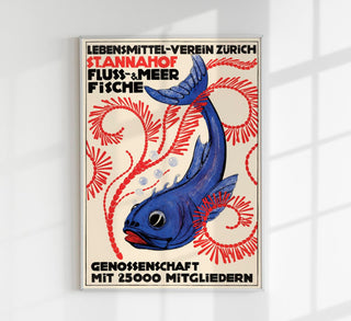 Fresh Fish & Seafood Austrian Ad Vintage Poster – historisches Fisch-&-Seafood-Werbeplakat als Fine Art Wandkunst für Küche, Bar, Bistro oder Galerie-Wall im klassischen Anzeigenplakat-Stil
