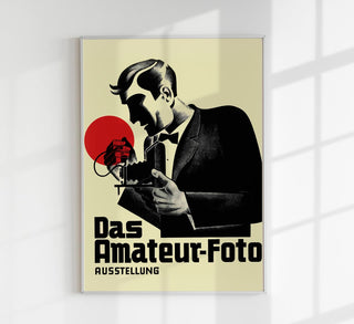 Deutsches Vintage-Werbeplakat „Amateur Photography Exhibition“ mit typografischer Plakatästhetik, als Fine Art Paper oder Canvas in 6 Größen, ohne Rahmen.
