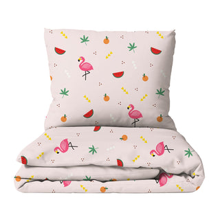 Fröhliche Flamingo Kinderbettwäsche in Rosa von Leslis | Satin 100×135/40×60 oder Musselin 135×200/80×80 | Atmungsaktiv, sanft, ideal für warme Nächte