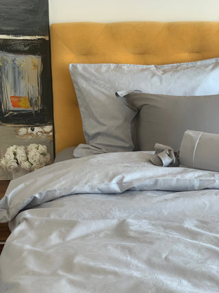 Damast Bettwäsche Set Paisley Silver – Luxus aus 100% Baumwolle | 700 TC | Elegant