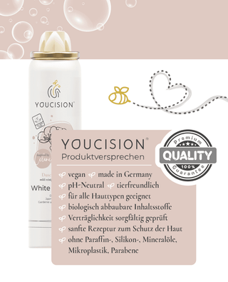YOUCISION Garantie mit bester, geprüfter Qualität Produktversprechen White Blossom, vegan, made in Germany, pH-Neutral, biologisch abbaubar, ohne Paraffin-, Silkon-, Mineralöle, Frei von Mikroplastik und Parabene