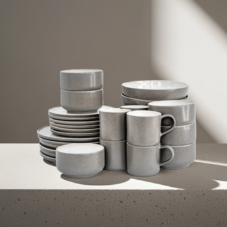 Ddoria Steingut-Komplettset – Granit Grau | Handgemacht & robust