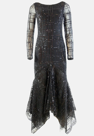 Dress Sustainable Fabric Marry, recycled polyester | Sequin lattice pattern | High-low mermaid cut