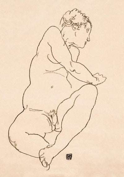 Female Nude Bending to the Left by Egon Schiele – Kunstdruck