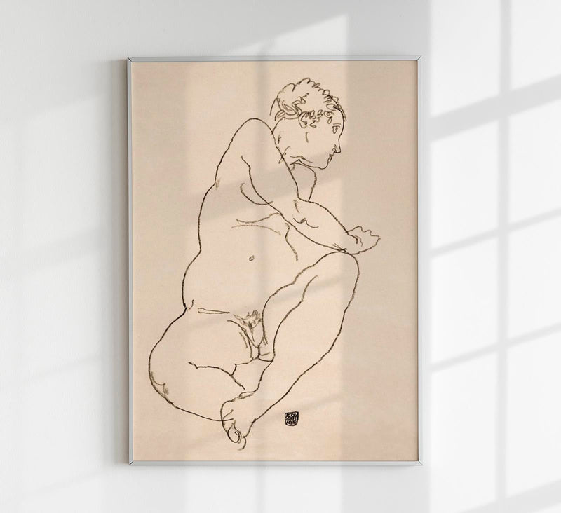 Female Nude Bending to the Left by Egon Schiele – Kunstdruck — Patroa Studio