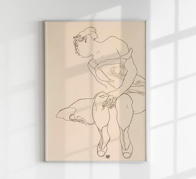 Seated Woman in Corset and Boots by Egon Schiele – Kunstdruck Poster — Patroa Studio