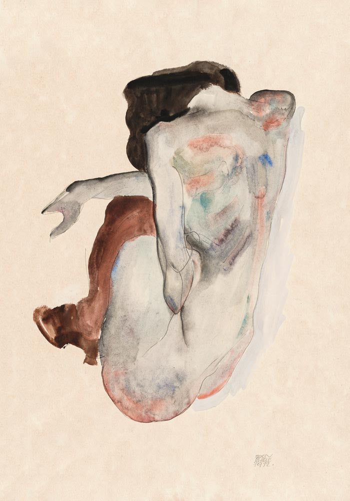 Crouching Nude in Shoes and Black Stockings – Egon Schiele Kunstdruck — Ansicht 3