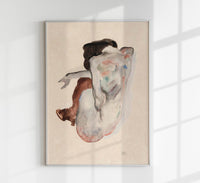 Crouching Nude in Shoes and Black Stockings – Egon Schiele Kunstdruck — Ansicht 1