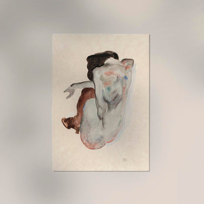 Crouching Nude in Shoes and Black Stockings – Egon Schiele Kunstdruck