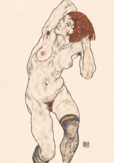 Nude in Black Stocking by Egon Schiele – Art Print