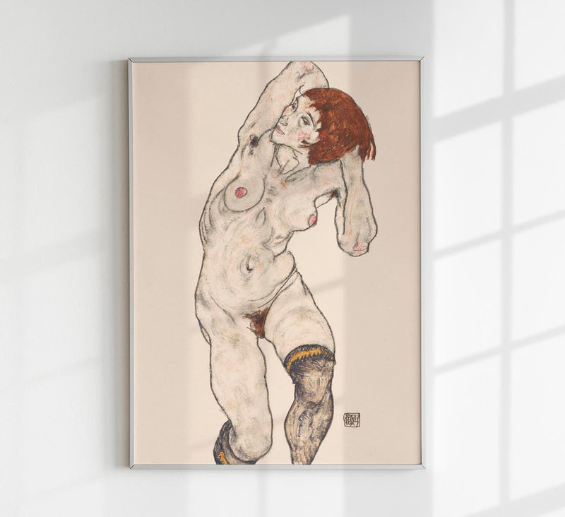 Nude in Black Stocking by Egon Schiele – Art Print — Patroa Studio