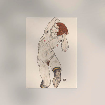Nude in Black Stocking by Egon Schiele – Art Print