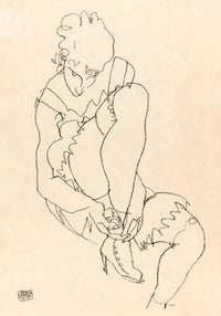 Woman Buttoning Her Shoes – Egon Schiele Kunstdruck — Ansicht 3