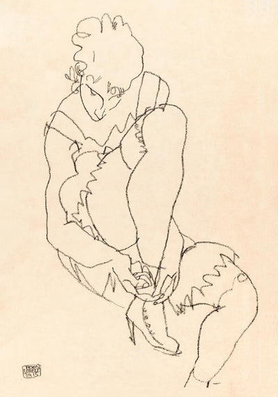 Woman Buttoning Her Shoes – Egon Schiele Kunstdruck