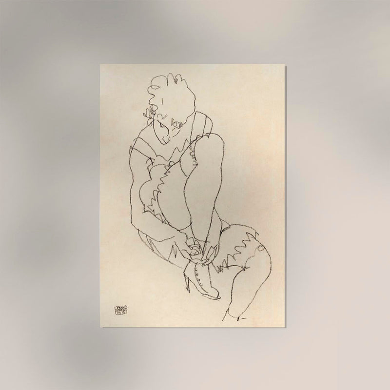 Woman Buttoning Her Shoes – Egon Schiele Kunstdruck — Ansicht 2