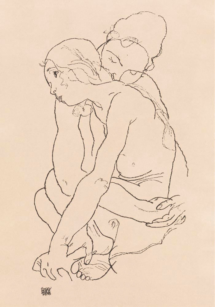Woman and Girl Embracing by Egon Schiele – Kunstdruck Poster — Ansicht 3