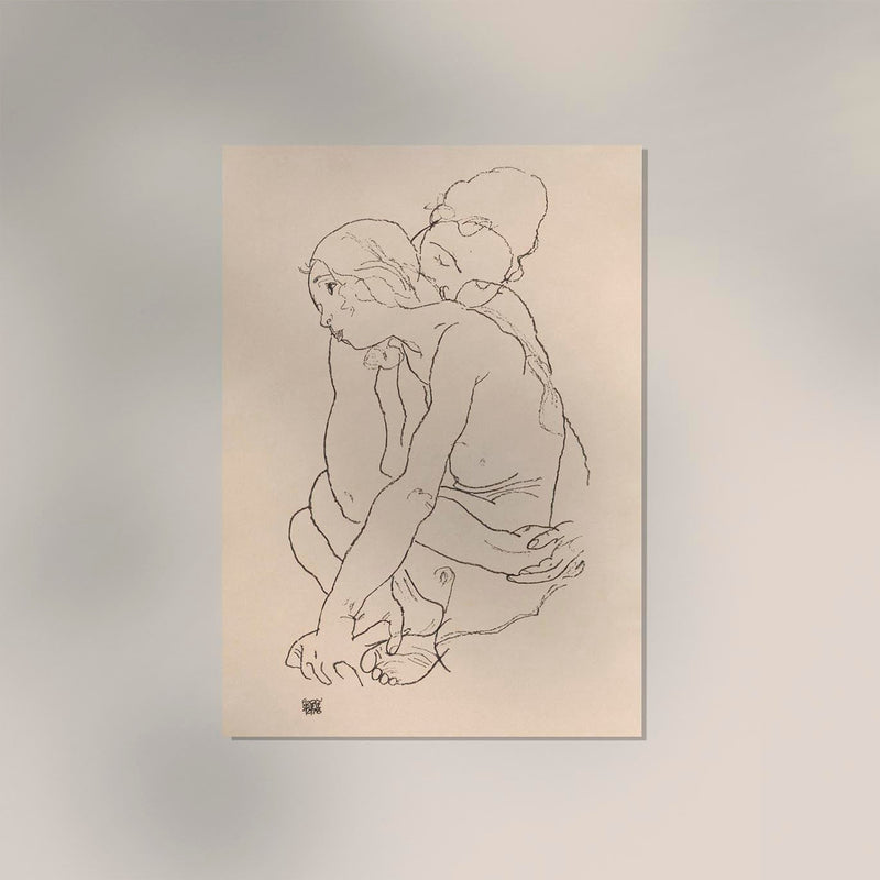 Woman and Girl Embracing by Egon Schiele – Kunstdruck Poster — Ansicht 2