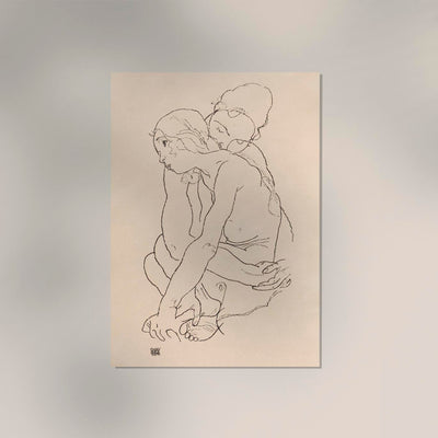 Woman and Girl Embracing by Egon Schiele – Art Print Poster