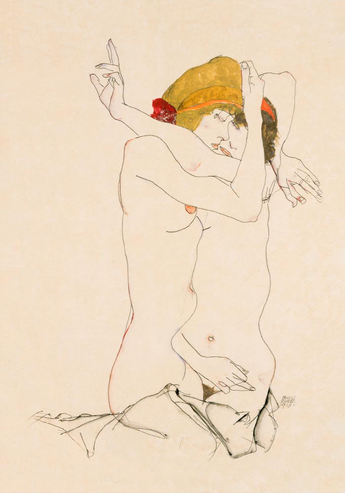 Two Women Embracing by Egon Schiele – Kunstdruck Poster — Ansicht 3