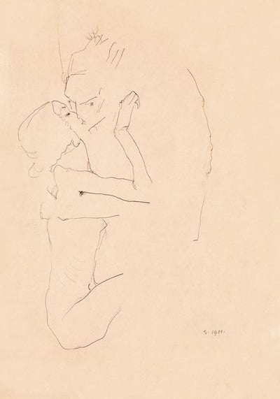 The Kiss by Egon Schiele – Archival Ink Fine Art Print on Paper or Canvas