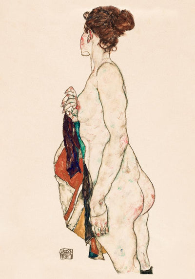 Standing Woman with a Patterned Robe – Egon Schiele Kunstdruck