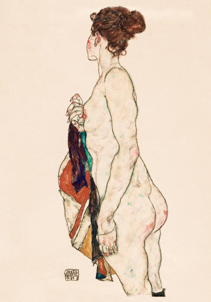 Standing Woman with a Patterned Robe – Egon Schiele Kunstdruck — Ansicht 3